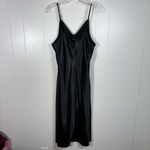 A New Day Black Silky Ruched Front Midi Tea Length Tank Dress XXL 2XL Minimal 2X - Picture 3 of 5